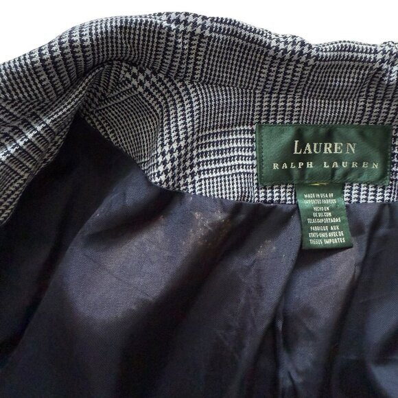 VTG Lauren Ralph Lauren Blazer Linen Plaid Academia Houndstooth Double Breasted - Picture 12 of 16
